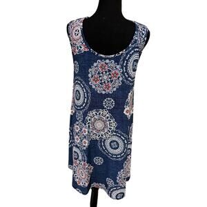 SJS Sz L Printed Jacquard Sleeveless Shift Dress Nautical Coastal comfy Preppy‎